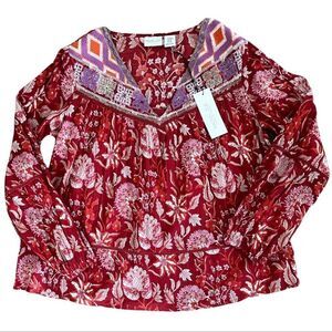 Rachel Zoe Floral Embroidered Boho Peasant Babydoll Top C49